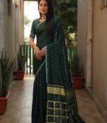 Dark Green Woven Design Pure Bandhej Soft Silk Blend Saree