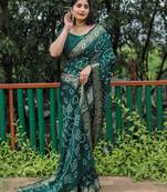 Dark Green Woven Design Bandhej Soft Silk Blend Saree