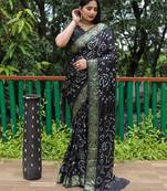 Black Woven Design Bandhej Soft Silk Blend Saree