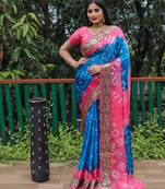 Blue Woven Design Bandhej Soft Silk Blend Saree