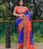 Royal Blue Woven Design Bandhej Soft Silk Blend Saree