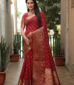 Maroon woven design bandhej kanjivaram soft silk saree