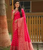 Pink woven bandhej Faux kanjivaram soft silk blend saree