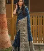 Teal woven design bandhej kanjivaram soft silk saree