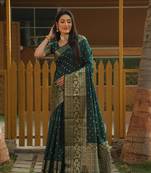 Green woven design bandhej kanjivaram soft silk saree
