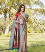 Teal Woven Design Gharchola Bhandhej Silk Blend Saree With Blouse