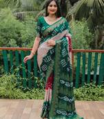 Light Brown Woven Design Bandhej Soft silk blend Saree