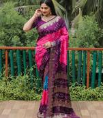 Pink Woven Design Bandhej Soft silk blend Saree