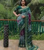 Grey Woven Design Bandhej Soft silk blend Saree
