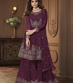 Purple Georgette Thread Work Bridal Sharara Suit