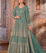 Teal Green Net Embroidered Bridal Abaya Anarkali Suit