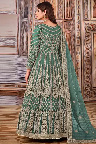 Teal Green Net Embroidered Bridal Abaya Anarkali Suit