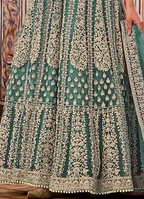 Teal Green Net Embroidered Bridal Abaya Anarkali Suit 3