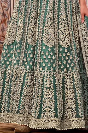 Teal Green Net Embroidered Bridal Abaya Anarkali Suit