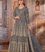 Grey Net Semi Stitched Bridal Anarkali Suit