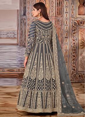 Grey Net Semi Stitched Bridal Anarkali Suit 2