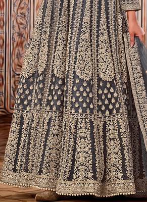 Grey Net Semi Stitched Bridal Anarkali Suit 3