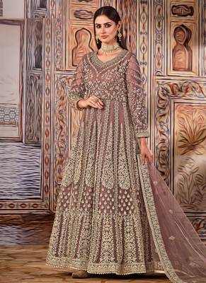 Brown Net Bridal Abaya Embrodiered Anarkali Suit 1