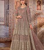 Brown Net Bridal Abaya Embrodiered Anarkali Suit