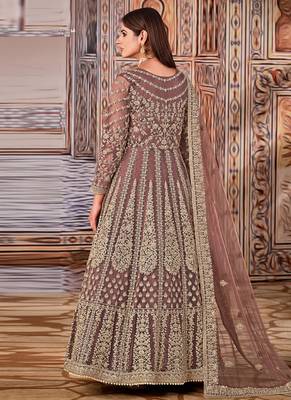Brown Net Bridal Abaya Embrodiered Anarkali Suit 2