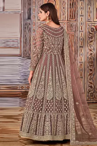 Brown Net Bridal Abaya Embrodiered Anarkali Suit