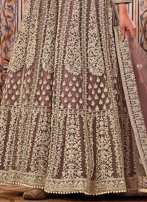Brown Net Bridal Abaya Embrodiered Anarkali Suit 3