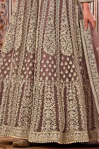 Brown Net Bridal Abaya Embrodiered Anarkali Suit