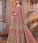 Pink Net Bridal Abaya Embroidered Anarkali Churidar Suit