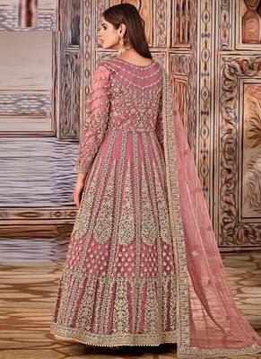 Pink Net Bridal Abaya Embroidered Anarkali Churidar Suit 2