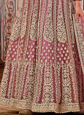 Pink Net Bridal Abaya Embroidered Anarkali Churidar Suit 3