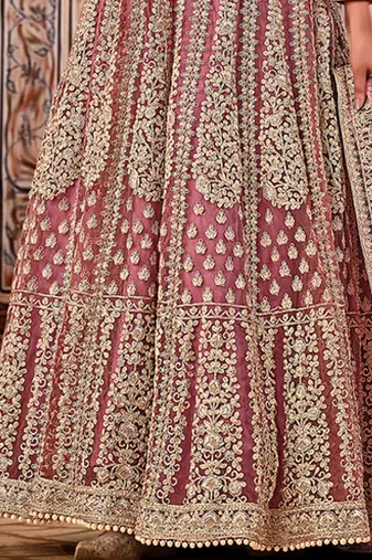 Pink Net Bridal Abaya Embroidered Anarkali Churidar Suit