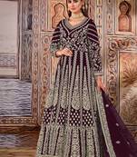 Wine Net Bridal Embrodiered Abaya Anarkali Suit
