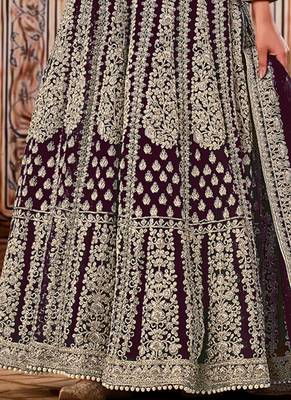 Wine Net Bridal Embrodiered Abaya Anarkali Suit 3