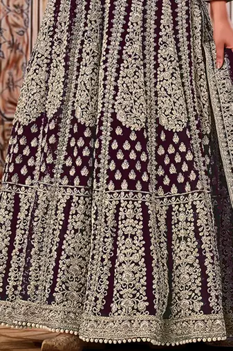 Wine Net Bridal Embrodiered Abaya Anarkali Suit