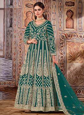 Green Net Bridal Abaya Anarkali Churidar Suit 1