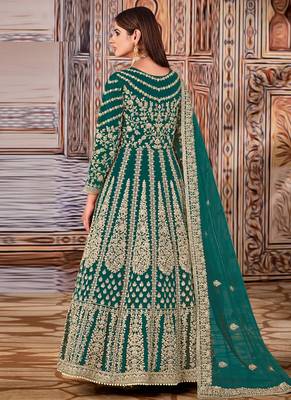 Green Net Bridal Abaya Anarkali Churidar Suit 2