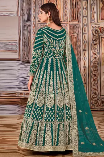Green Net Bridal Abaya Anarkali Churidar Suit