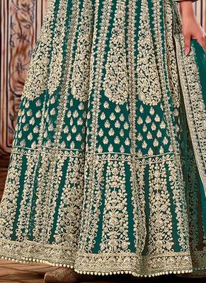 Green Net Bridal Abaya Anarkali Churidar Suit 3