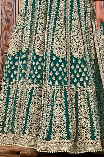 Green Net Bridal Abaya Anarkali Churidar Suit