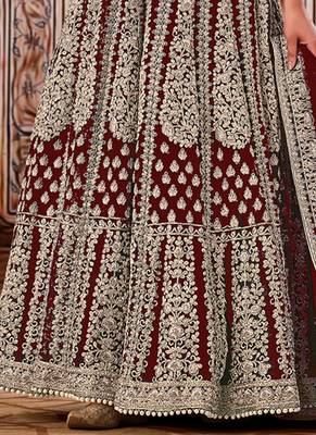Maroon Net Bridal Embroidered Abaya Anarkali Suit 3