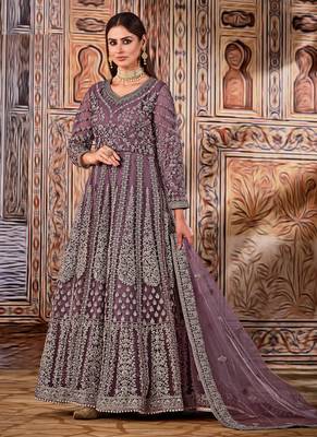 Purple Net Bridal Abaya Anarkali Churidar Suit 1