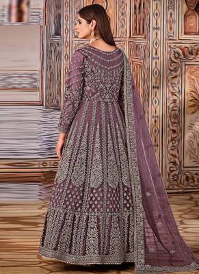 Purple Net Bridal Abaya Anarkali Churidar Suit 2