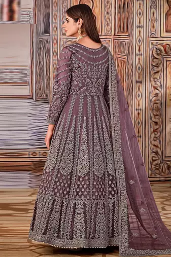 Purple Net Bridal Abaya Anarkali Churidar Suit