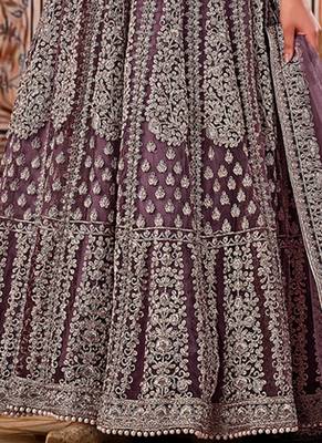 Purple Net Bridal Abaya Anarkali Churidar Suit 3