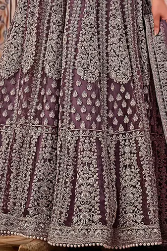 Purple Net Bridal Abaya Anarkali Churidar Suit