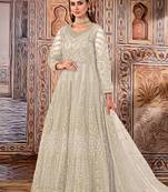 Cream Net Bridal Embroidered Abaya Churidar Suit
