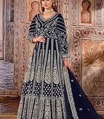 Blue Net Bridal Embroidered Abaya Anarkali Suit