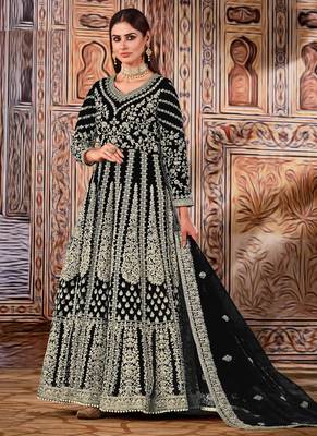 Black Net Bridal Embroidered Abaya Churidar Suit 1