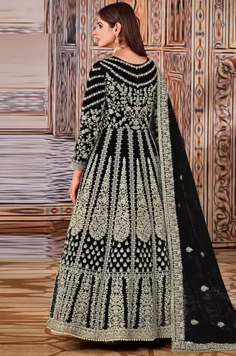 Black Net Bridal Embroidered Abaya Churidar Suit