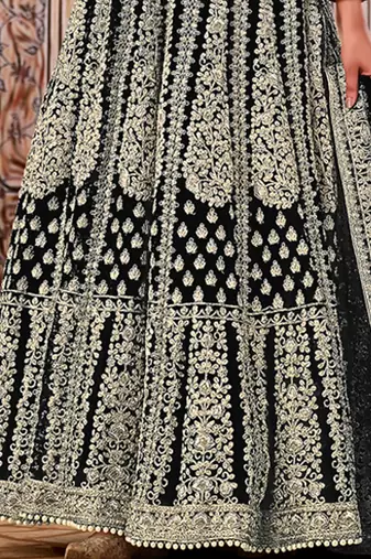 Black Net Bridal Embroidered Abaya Churidar Suit